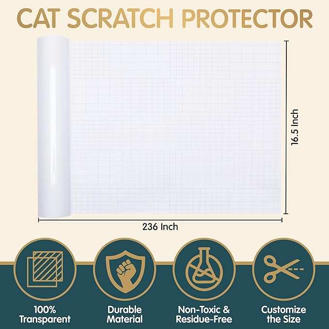 Anti Cat Scratch Furniture Protector Clear Vinyl 196"x16.6" Cat Scratch Pad for Couch Sofa Protector from Cat Claws & Dog Claws,Sticky Flexible Tape for Corner Door Walls Bed