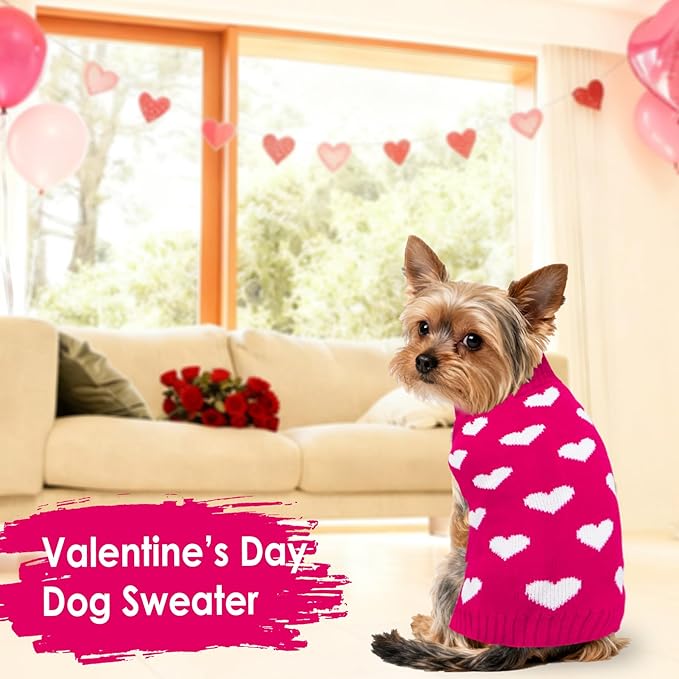 Valentines Dog Sweater, Knit Pet Small Dog Sweater Holiday Valentine’s Day Outfit Clothes for Small Medium Large Dogs Pets (Rose Red, Small)