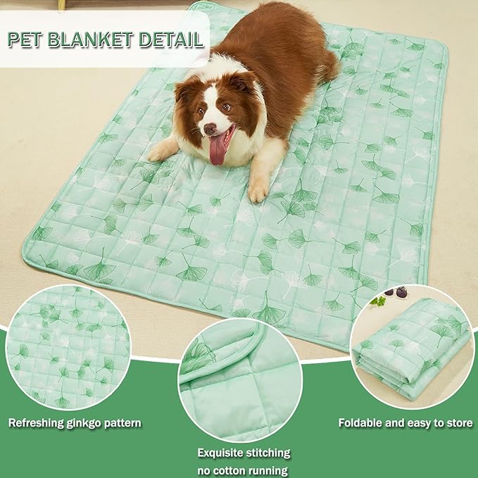 BAMY Cat Cooling Blanket Summer Dog Silk Quilt Pet Mat Cushion Washable Kitten Ice Pad for Bed Couch Sofa, Soft Liquid Pee Proof Pet Furniture (Green, Large)