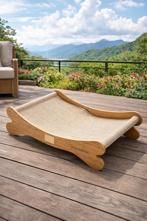 Wooden Cat Hammock Bed – Elevated Pet Lounger for Cats & Small Dogs, Sturdy Natural Wood Frame, Breathable Mesh Sling, Indoor Cozy Pet Furniture