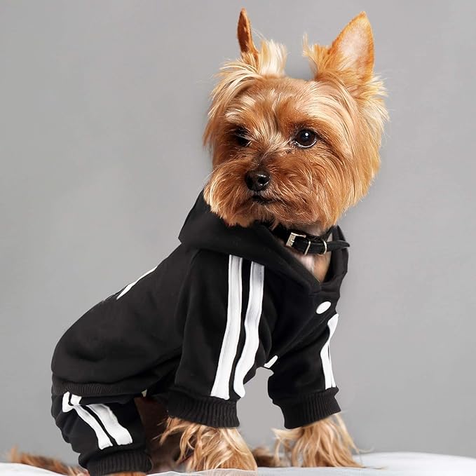 Weowin Pet Outfit - Cute Dog Hoodie Tracksuit Sweater Winter Clothes Pajamas Jumpsuit 4-Legs Black for Puppy Small Medium Large Dogs Girl or Boy (Medium)