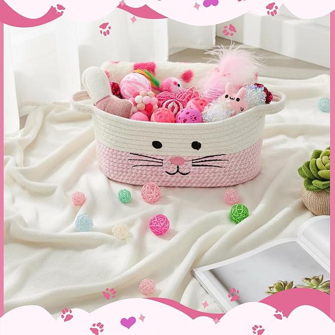 Zopeal Graduation Cat Toy Set Interactive Cat Toys Pack Including Feather Teaser Wand Plush Gift Outfit Mice Crinkle Balls and Pet Bell Balls, Puzzle for Indoor Cats Gift Basket for Kitten(Pink)