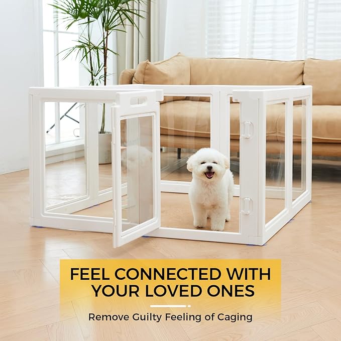 EVERFRONT Clear Acrylic Dog Playpen - Clear Dog Play Pen - Easy Assemble Acrylic Dog Playpen - Puppy Playpen, Cat Playpen, Small Animal Playpen, Dog Play Pen Indoors