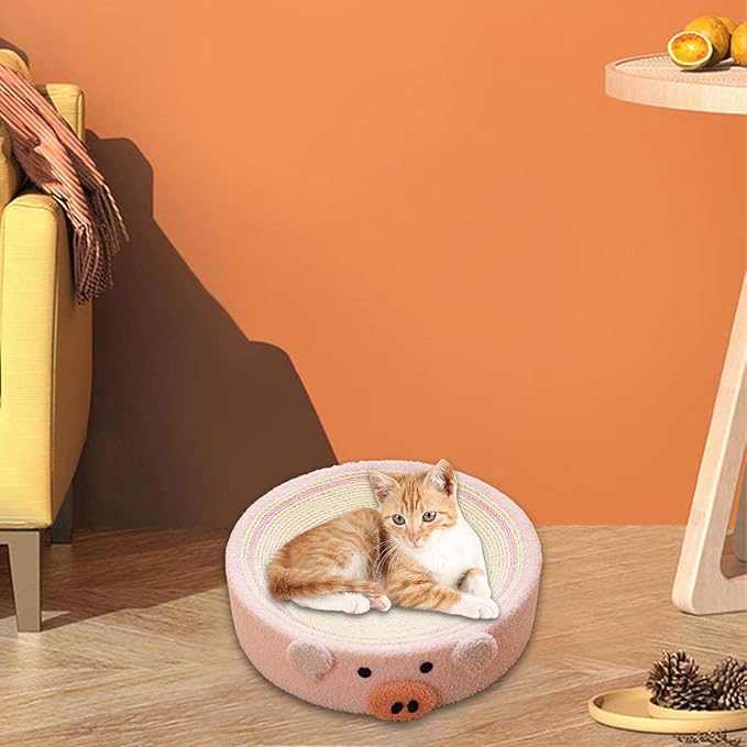 Cat Scratching Pad Training Toy Furniture Protector 2 in1 Indoor Lounge Pet Corrugated Paper Cute Cat Scratcher Pad Bed for Cats, Piggy