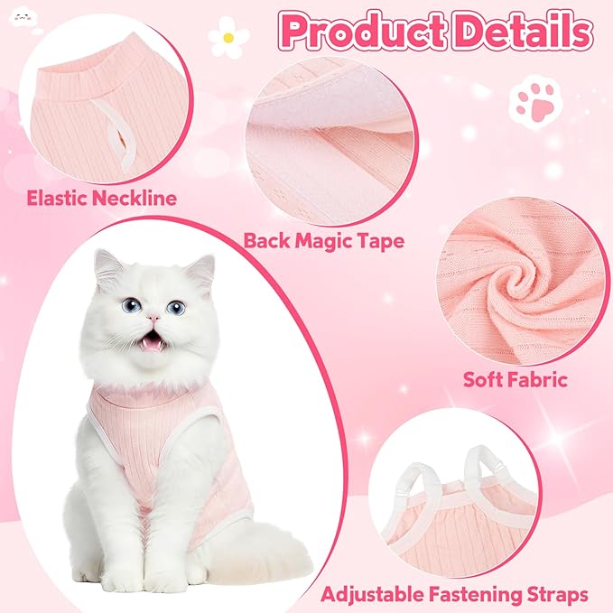 Coppthinktu Cat Recovery Suit for Female Cats After Spay, Breathable Cat Onesie Kitten Onesie Bodysuit, Cat Surgery Recovery Suit for Abdominal Wounds Anti Licking E-Collar Alternative
