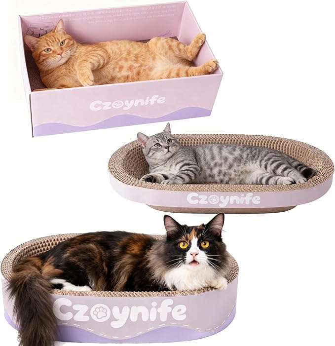 3PCS Cat Scratcher Bed, Oval Cat Scratcher Pad Bowl Nest for Indoor Cats, Round Cat Scratching Cardboard, Furniture Protector for Couch, for Kittens (Purple, 15.7 * 10 in)