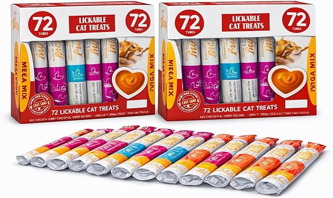 Lickable Cat Treats Squeeze Tubes 144 Pack | Grain-Free High-Protein Creamy Snacks | Chicken Tuna Salmon Beef Variety | All Life Stages Cats & Kittens