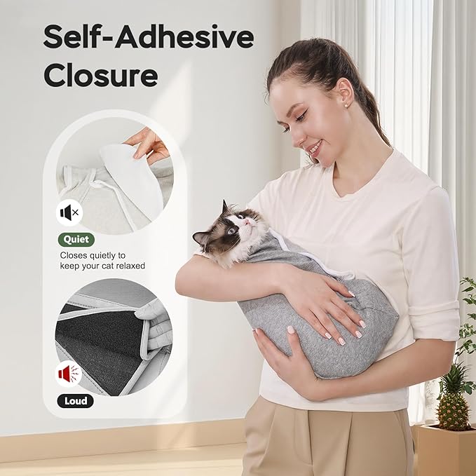 Cat Wrap for Cutting Nails, Self-Adhesive Cat Nail Clipping Restraint Bag, Anti-Scratch Cat Grooming Wrap Swaddle for Meds, SubQ Fluids, Ear Cleaning, Teeth Brushing & Vet Visits,Grey,M