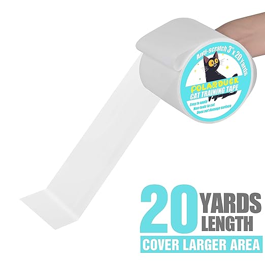 Polarduck Anti Cat Scratch Tape, 3 inches x 20 Yards Cat Training Tape, 100% Transparent Clear Double Sided Cat Scratch Deterrent Tape, Furniture Protector for Couch, Carpet, Doors, Pet & Kid Safe