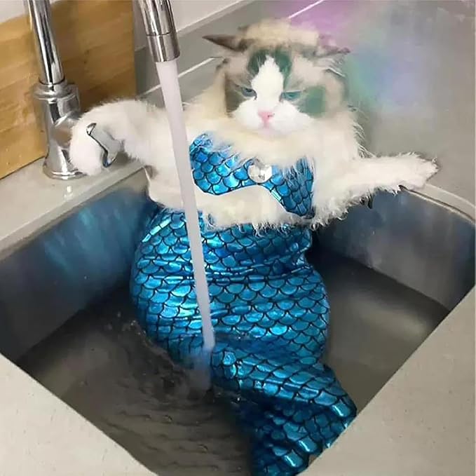 Generic cat Mermaid Costume, Mermaid Tail for Cats, Mermaid Tail Clothes Sequin Mermaid Dress, Comfortable & Soft Dog Outfit, Funny Pet Costumes for Cat and Dog, Blue