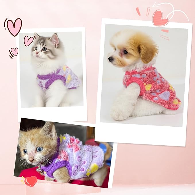 2 Pack Dog Sweaters for Small Dogs Girl Boy Winter Fleece Dogs Clothes Cute Warm Puppy Sweater Chihuahua Teacup Dog Clothes Pet Outfit Pink Blue (Purple, XXX-Small(for 0.8-1.5lb))