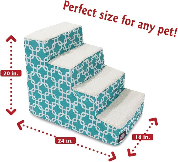Majestic Pet 4 Step Portable Dog Stairs for Small Dogs to get on Bed Supports 25 lbs or Less – Dog Steps for High Bed with Machine Washable Cover – Pet Stairs for Cats Links Teal