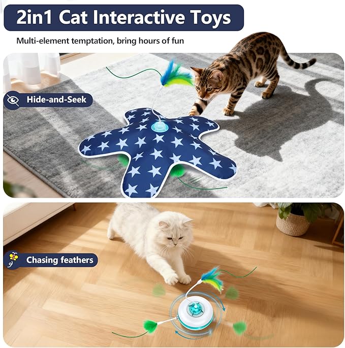 Sofolor Interactive Cat Toys Tumbler, Moving Concealed Feathers, Touch Activated, Rechargeable Cat Toys for Indoor Cats, 2in1 Hide and Seek for Kittens