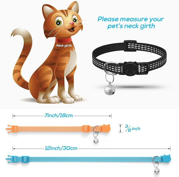 Upgraded Version 6 Pack Reflective Cat Collars with Bell,Breakaway Safety Kitten Collar,Adjustable 7''-12'',for Girl Boy Cats,Pet Supplies,Stuff,Accessories
