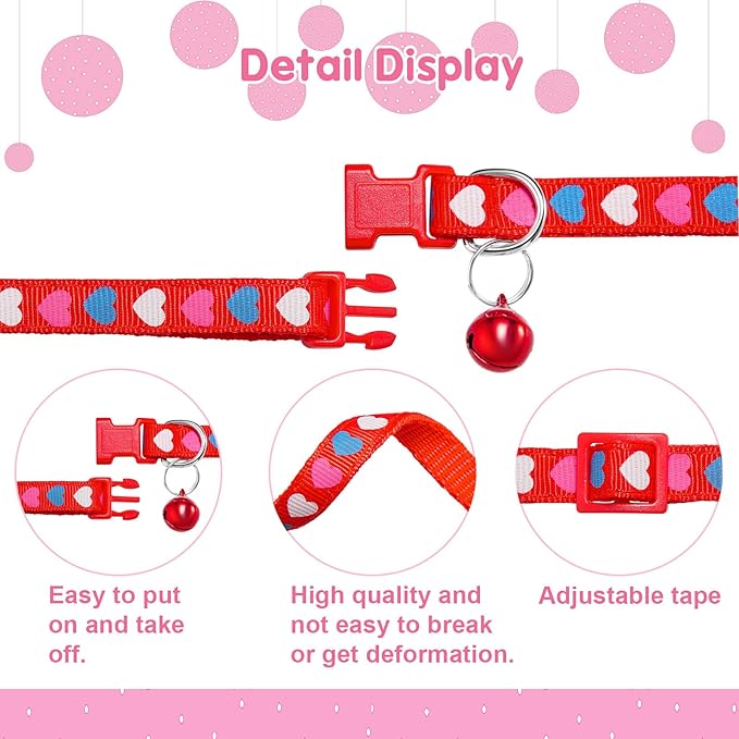 Frienda 6 Pack Cat Collars with Bells Breakaway Cats Collar Adjustable 8.27 to 13.39 Inches Safety Buckle Cute Pets Collar for Adult Cats and Small Dogs(Pink, Green, Red, Light Red, Yellow)