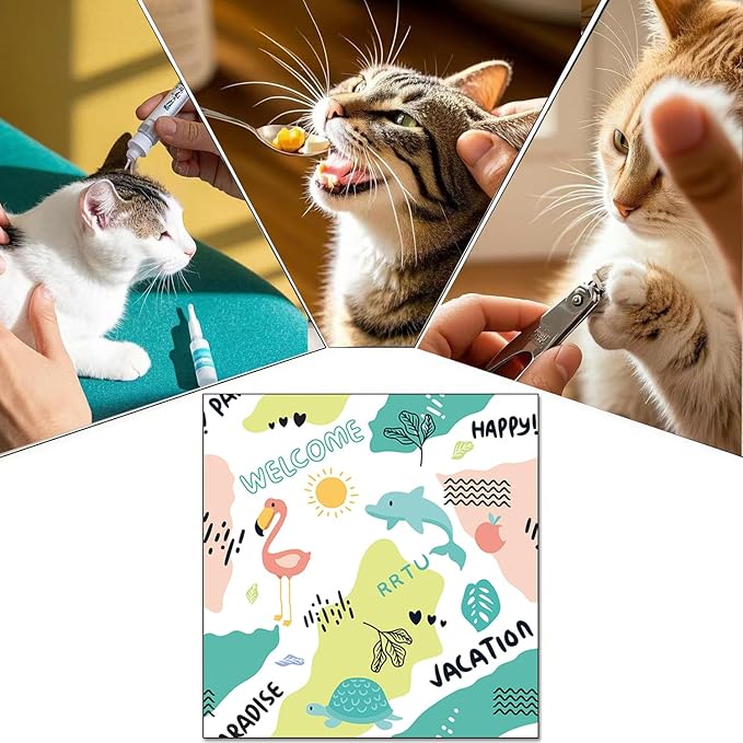 Cat Wrap for Cutting Nails Cloth Burrito Wrap for Nail Clipping,Scratch and Escape Prevention,Multi-Purpose Swaddle Wrap Pet Worker (Dolphin + Flamingo, 21.65inchx21.65inch)