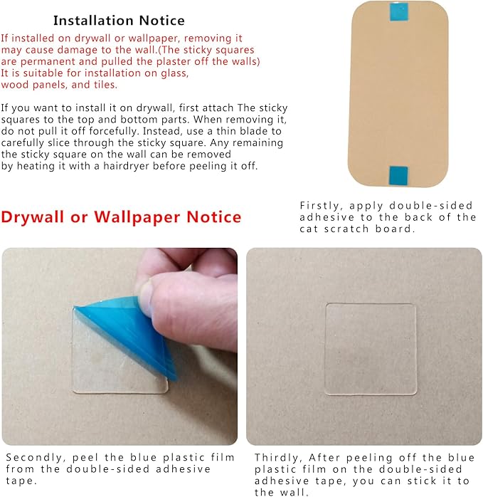 Miwoowim 4 Pcs Cat Scratcher Wall Mounted Scratch Pad +Cat Scratcher Box Door Cat Nail File Scratcher for wall Modern Cute Cardboard Vertical Cat Scratching Post, Furniture Protector
