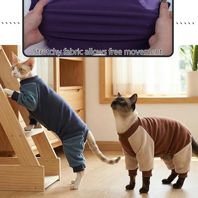 DENTRUN Cat Recovery Suit with Legs - Shedding Control & Anti-Licking Onesie, Stretchy Surgical Recovery Suit Cute Cat Clothes Indoor Soft Material for Comfort and Warmth for Pets