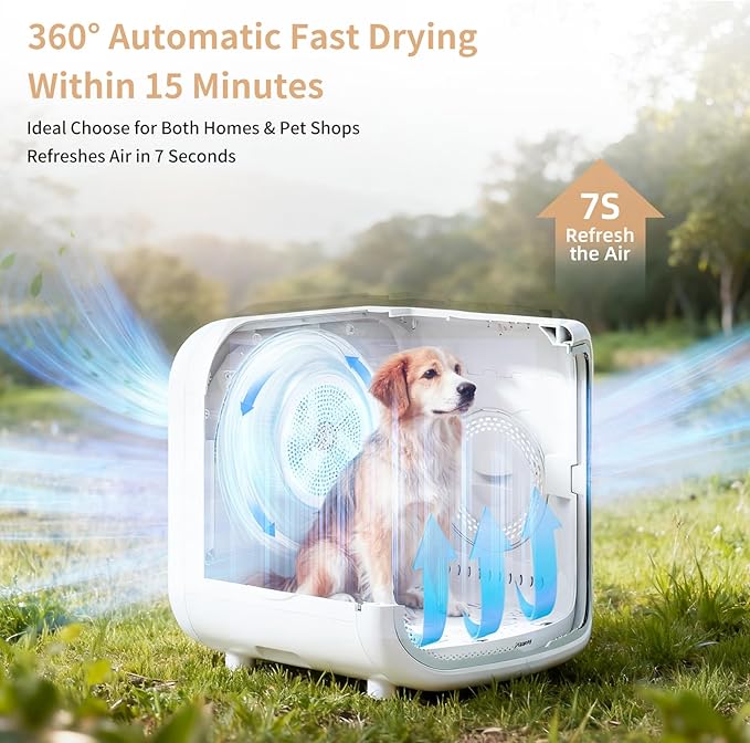 Upgrade 75L Large Automatic Cat Dryer Box with Pet Towel -360° Rapid Drying and APP Control, Smart Safe Temperature & Overheat Protection, Ultra-Quiet & Grooming Box for Cats and Small Dogs