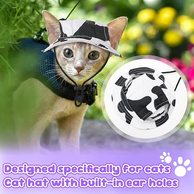 4 Pcs Cat Hats for Cats Only, Cat Sun Hat Sphynx Hat with Ear Hole Kitten Headwear Sun Sombrero Caps Baseball Outdoor Fish