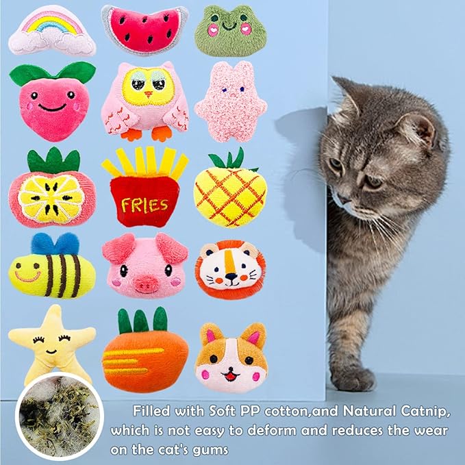Catnip Toys for Indoor Cats Kittens 20 Pack Small Interactive Cat Dental Toy with Catnip Mini Kitty Plush Training Chewing Toys