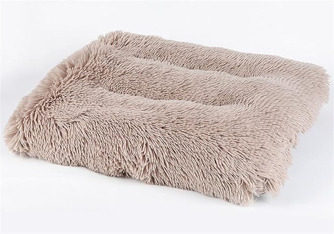 Long Plush Calming Pet Bed Cuddler Pet Bed for Dogs and Cats Fluffy Faux Fur Dog Bed with Anti Slip Bottom Machine Washable Pet Sleep Bed Crate Mat Khaki L