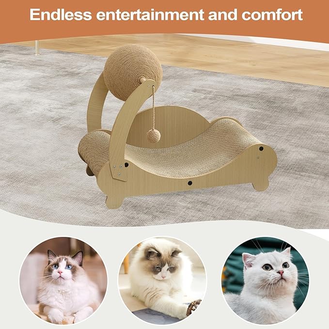 Cat Scratching Bed - Pet Chair with Interactive Ball, Durable Scratch Lounger Sofa, Kitten Rest Play Furniture | Indoor Home Use for Small Medium Playing Sleeping Relaxing Indoor Home Furniture