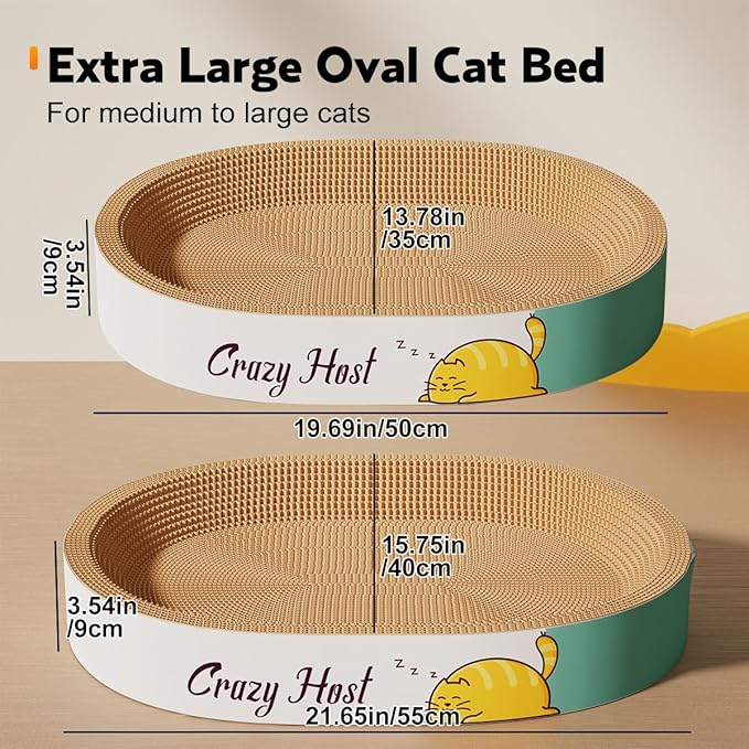 Extra Large Cat Scratcher Bed, 21.6" L x 15.7" W x 3.5" H Anti-Tip XL XXL Cat Scratch Cardboard, Scratching Board Pad for Indoor Cats Kitty Kittens, Scratch Lounge House Couch, Furniture Protector