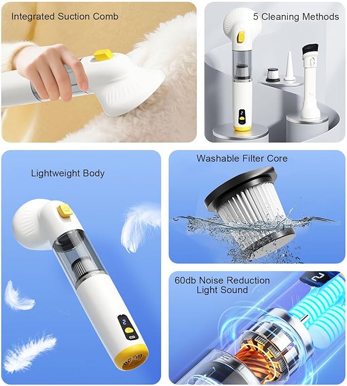 Handheld Pet Grooming Vacuum, High Efficiency Portable Dog Cat Hair Remover with Adhesive Design, for Car Home Sofa Bed Linen