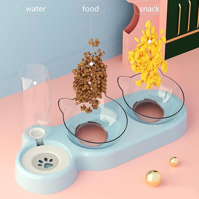 Multiple Purpose Cats and Dogs Double Bowl Automatic Water Feeding System Clear Visible Bowl and Travel