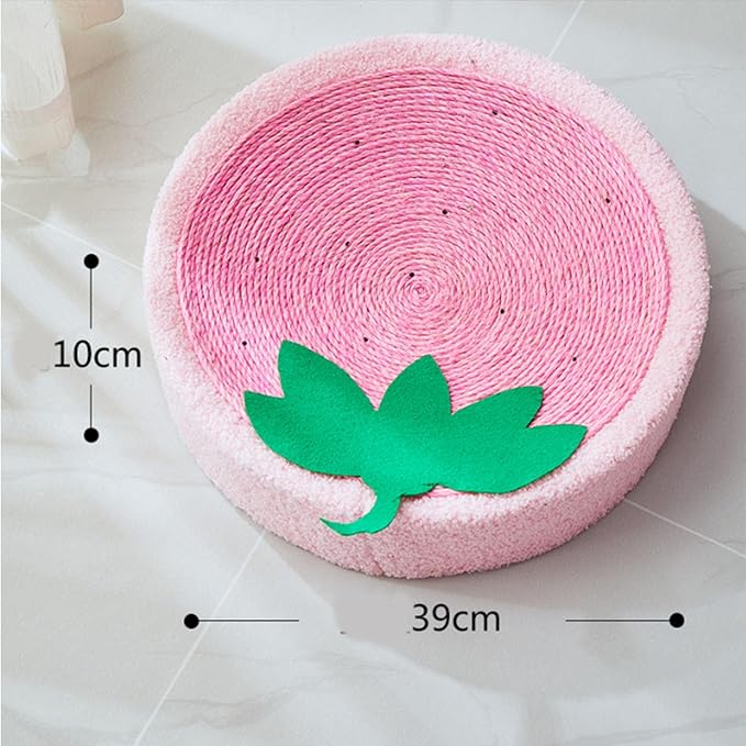 Cat Scratcher Bed Round Sisal Cat Scratcher Cardboard Cat Scratcher Lounge Bed Cat Scratcher Bowl Nest with Cartoon Pattern for Couch Carpets Sofas Protector (Strawberry)