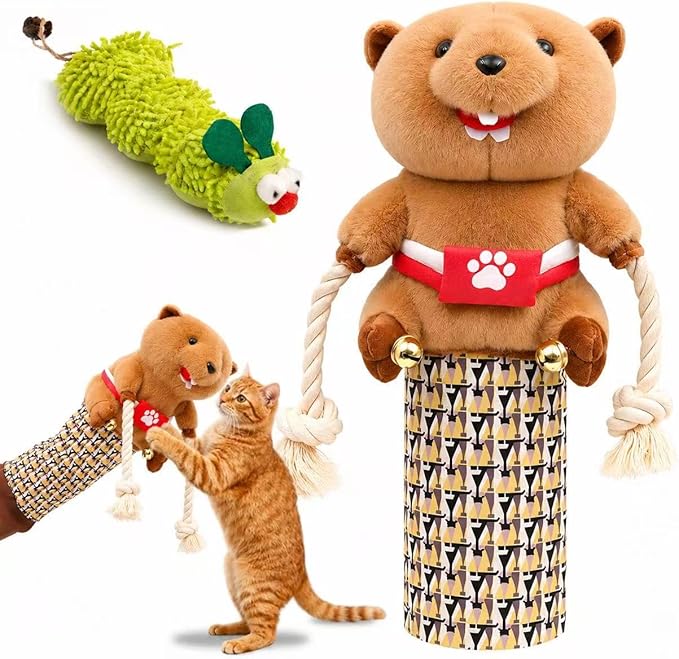 Cat Wrestling Glove Puppet for Indoor Cats – Interactive Bite Resistant Cat Toy with Protective Arm Sleeve & Catnip Caterpillar