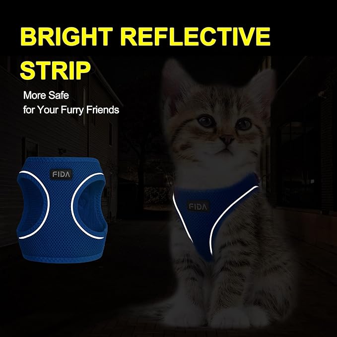 Fida Cat Harness and Leash Set for Walking Kitten and Puppy, Escape Proof Kitten Harness with Breathable Lightweight Soft Mesh, Adjustable Reflective Step-in Design for Kitten and Puppy.(XXXS, Blue)
