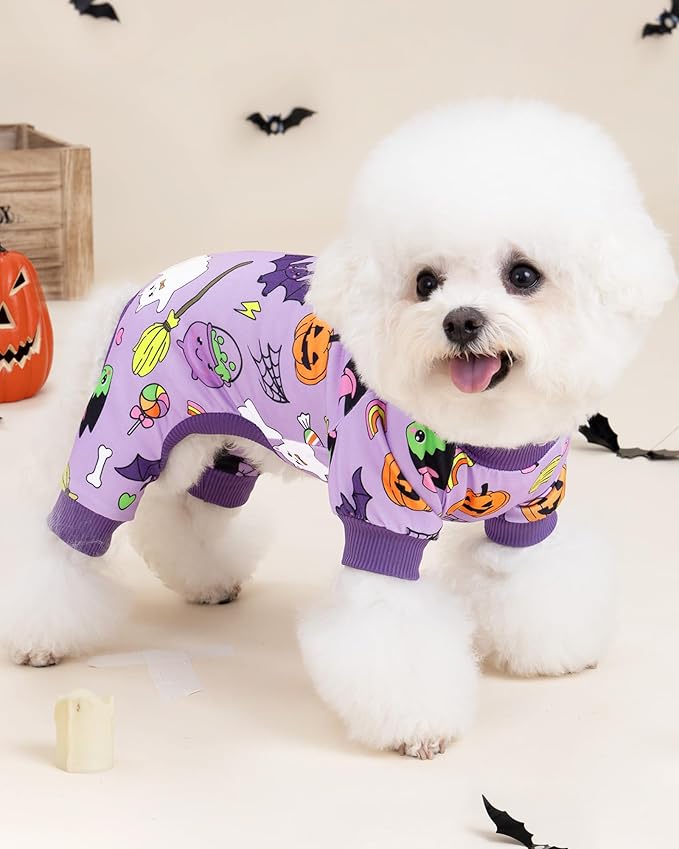 XPUDAC Halloween Dog Clothes Comfy Strechy Puppy Pajamas Cute Pet Onesies for Small Medium Dogs Boy Girl Cat Apparel Pet Outfit Purple, XL