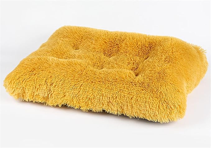 Long Plush Calming Pet Bed Cuddler Pet Bed for Dogs and Cats Fluffy Faux Fur Dog Bed with Anti Slip Bottom Machine Washable Pet Sleep Bed Crate Mat Yellow 2XL