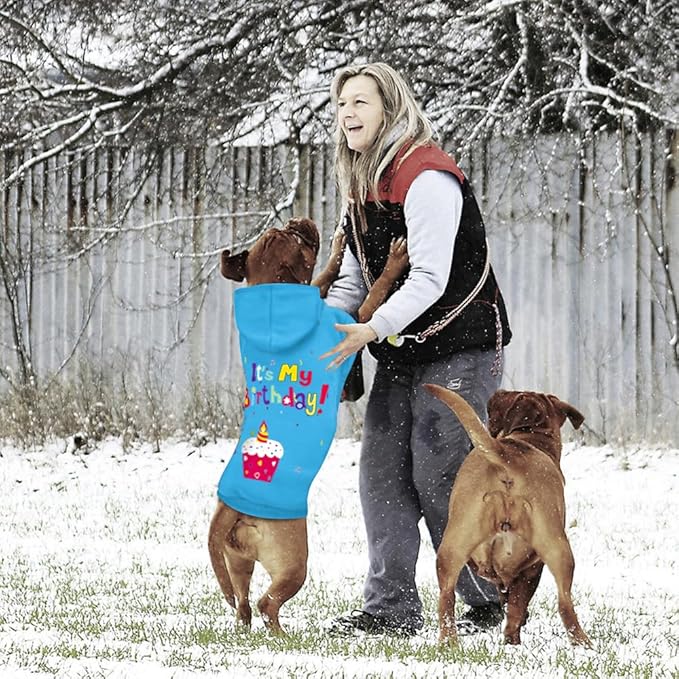 Dog Sweater Dog Hoodie Cold Weather Coat Hooded Sweatshirt for Puppies,Cats, Small Medium Large Dogs (Blue(It's My Birthday), X-Large)