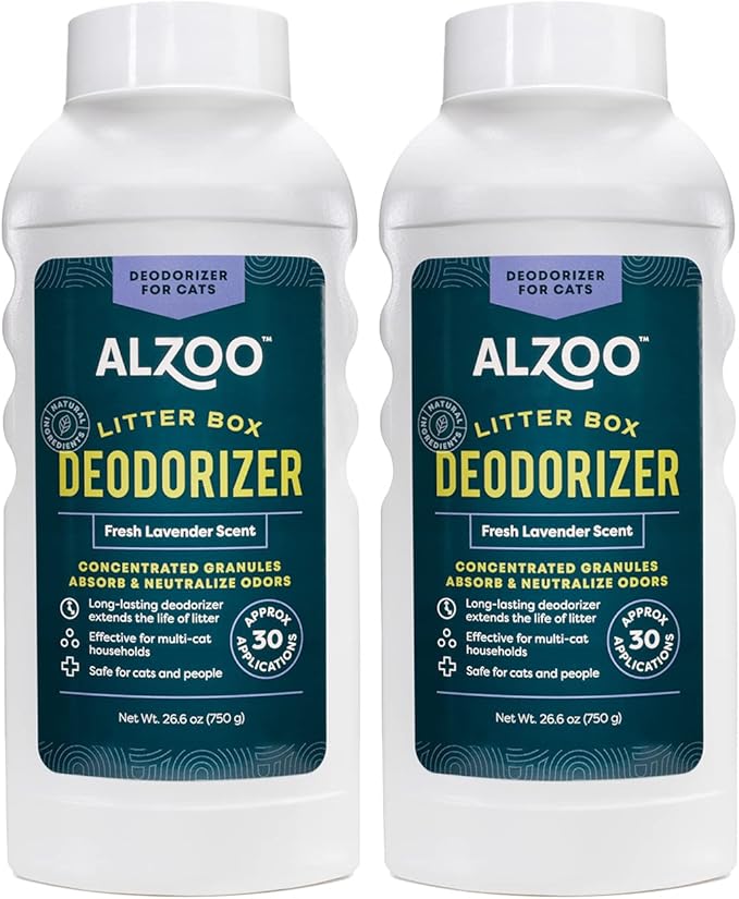 ALZOO Cat Litter Deodorizer, Concentrated Granules Absorb & Help Neutralize Odors, 100% Plant-Based Active Ingredients, Up To 30 Uses, Fresh Lavender Scent, 26.6 Oz., Pack of 2