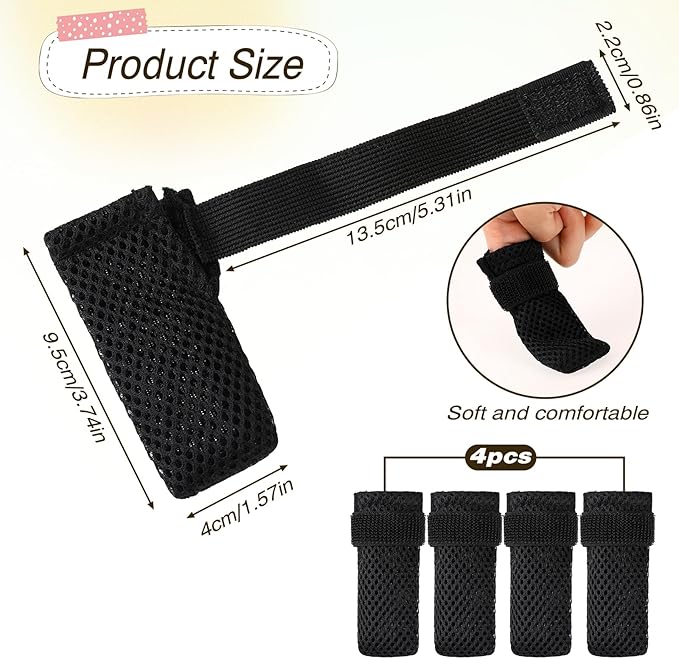 4 Packs Anti Scratch Cat Boots, Adjustable Cat Claw Protectors Covers, Black Breathable Mesh Cats Mittens Foot Covers for Indoor Cats Pet Bathing Cutting Nails