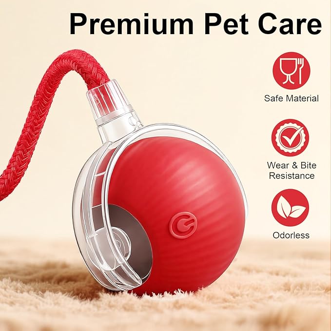 Smart Interactive Automatic Electric Rolling Moving Rechargeable Motion Activated Self Solo Play Electronic Stimulation Chase Teaser Ball Toy with Rope for Indoor Bored Adult Cat and Dog, Pink