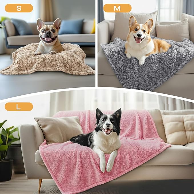 1 Pack 3 Calming Blankets Fluffy Premium Fleece Pet Blanket Soft Sherpa Throw for Dog Puppy Cat Beige/Pink/Grey Medium (30" x20")