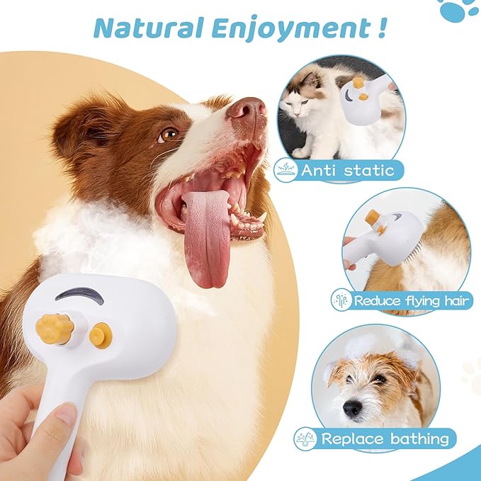 Pet Steam Brush Dog Cat 2026 New Grooming Comb for Shedding, Floating Hair, Smooth & Detangling, Gentle Cool Mist Softens Hair Reduces Static Helps Pets Who Dislike Bathing,Includes Waterless Shampoo