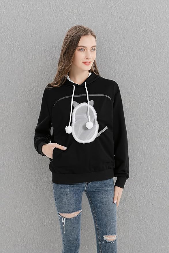 ALYC Pet Carrier Hoodie Cat Dog Pouch Holder Sweatshirt Large Pocket Pullover Shirt with Cat Ear for Women