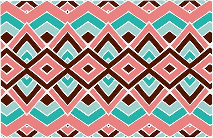 Pom Graphic Design Eclectic Peach Teal Feeding Mat for Pet Bowl, 24 by 15-Inch