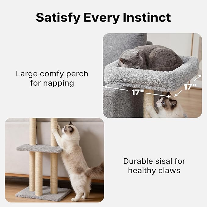 Veehoo Couch Corner Protector for Cats, Couch Corner Cat Scratcher with Tall Cats Bed, Cat Window Perch with Climbing Posts, Size S Fits 23"–24" High Sofa Armrest
