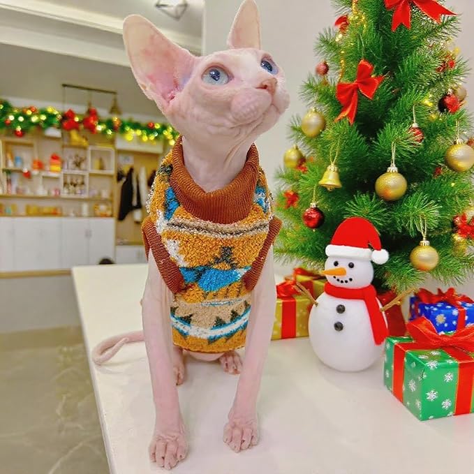 Sphynx Cat Winter Sweater, Warm Soft Fluffy Pet Clothes, for Hairless Cats, Cornish Rex, Devon Rex (Orange, XXL (9.5-12 lbs))
