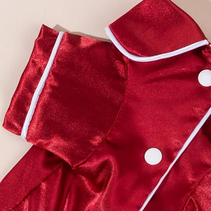 Cat Puppy Costume Elegant Satin Pajamas with Bow Headband 2PCs Set Pet Sleepwear Cute Pet Outfit Cosplay Partywear Photoshoots (red Set,X-Small)