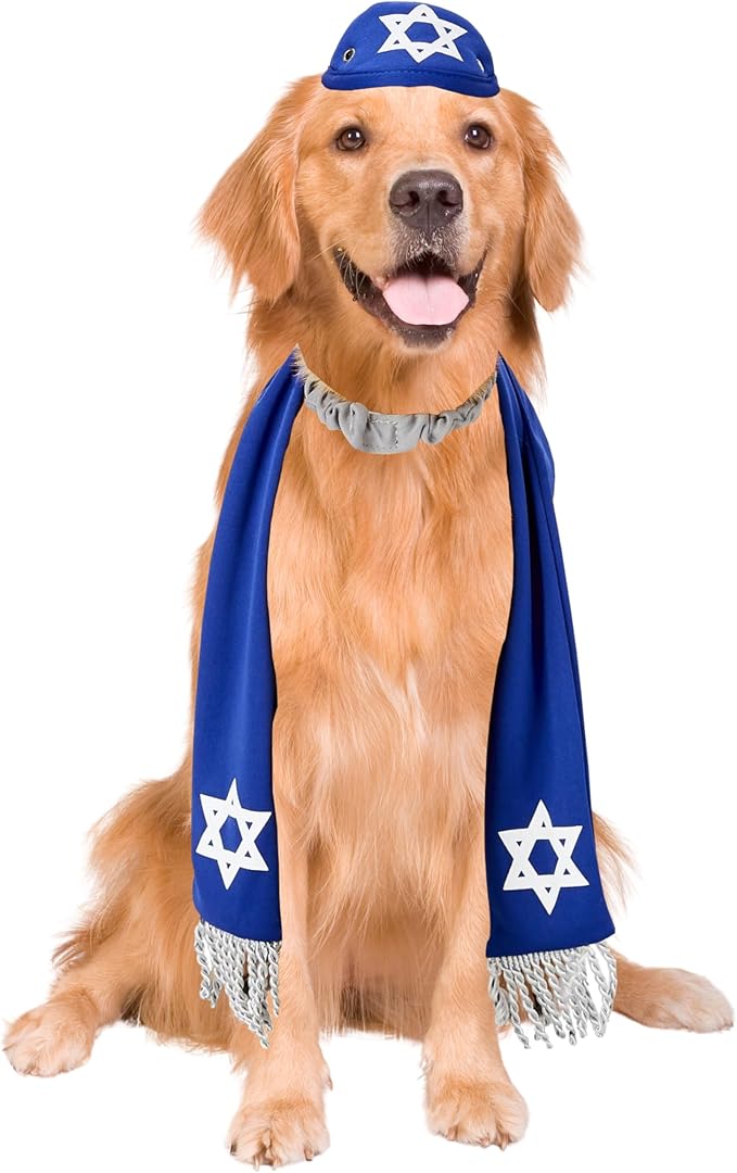 Pets Yarmulke and Tallis Hanukkah Set with Star of David (Medium/Large)