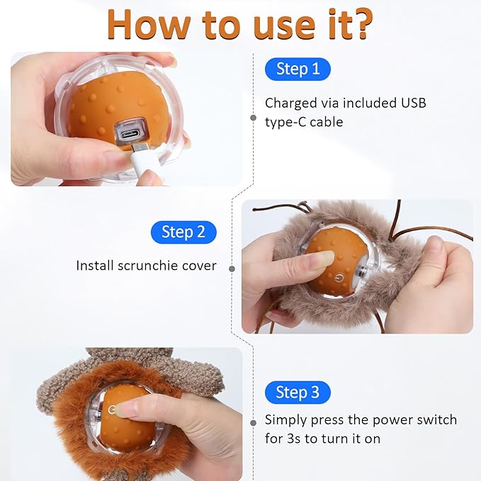 Salodal Interactive Cat Toys for Indoor Cats,Fast Moving Ball with Rabbit Cover,Bird Chirping Toy for Bored Indoor Adult Cats,Automatic Kitten Toys,Smart Self Play Ball,Motion Activated, Rechargeable