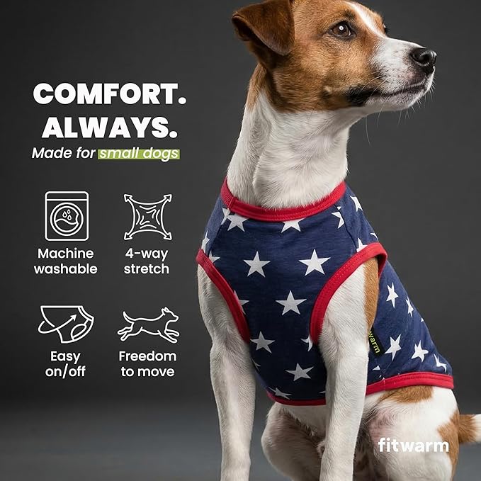 Fitwarm Patriotic Star Dog Shirt for 4th of July, Memorial Day, Independence Day, Holiday Dog Clothes for Small Dogs Boy Girl, Pet Cat Outfit, 100% Breathable Cotton, Red, Navy Blue, White, Medium