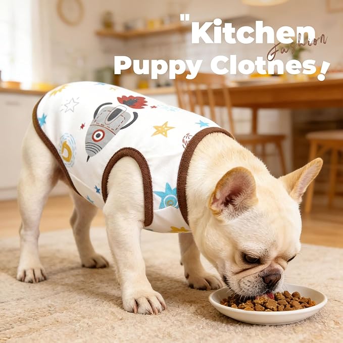 PETCARE Cartoon Dog Shirts for Small Dogs Cute Dog Clothes Brown Spaceship Tshirt Soft Cotton Puppy Pajamas Breathable Sleeveless Pet Tank Top Spring Summer Dogs Clothes for Chihuahua Yorkie Shih Tzu